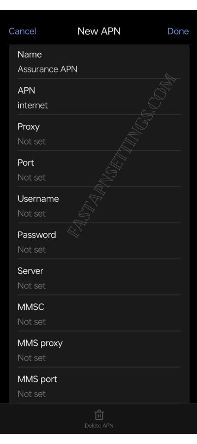 new apn setting for Assurance Wireless 